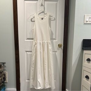 Divided White Poplin Skirt Ribbed Tank Sleeveless Midi Dress